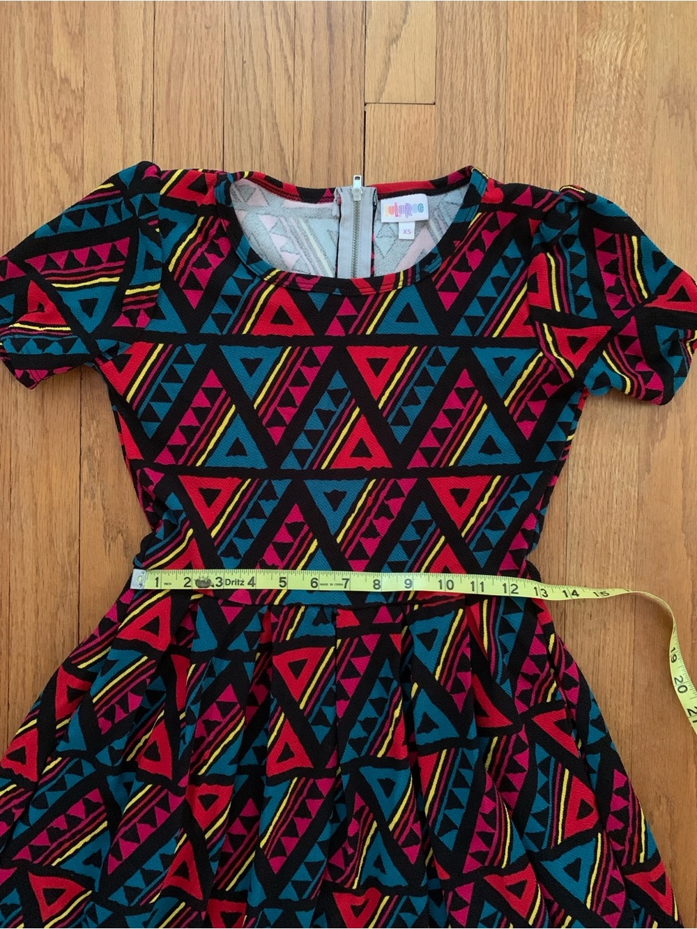 LuLaRoe Multicolor Geometric Fit & Flare Dress - Teal, Red, Black Print XS - Picture 7 of 12